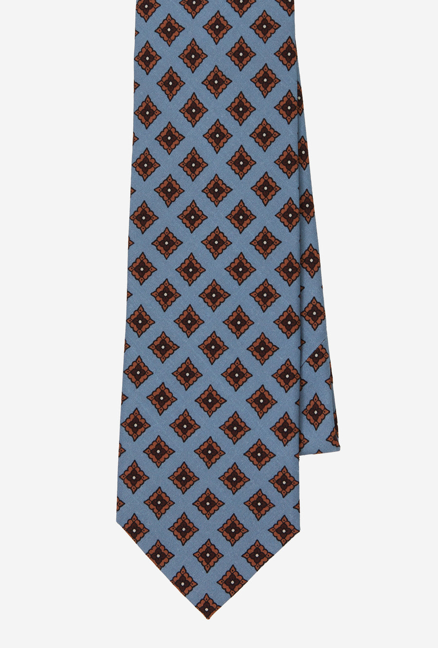 Tie Silk Geometric Sky Blue Ochre Brown