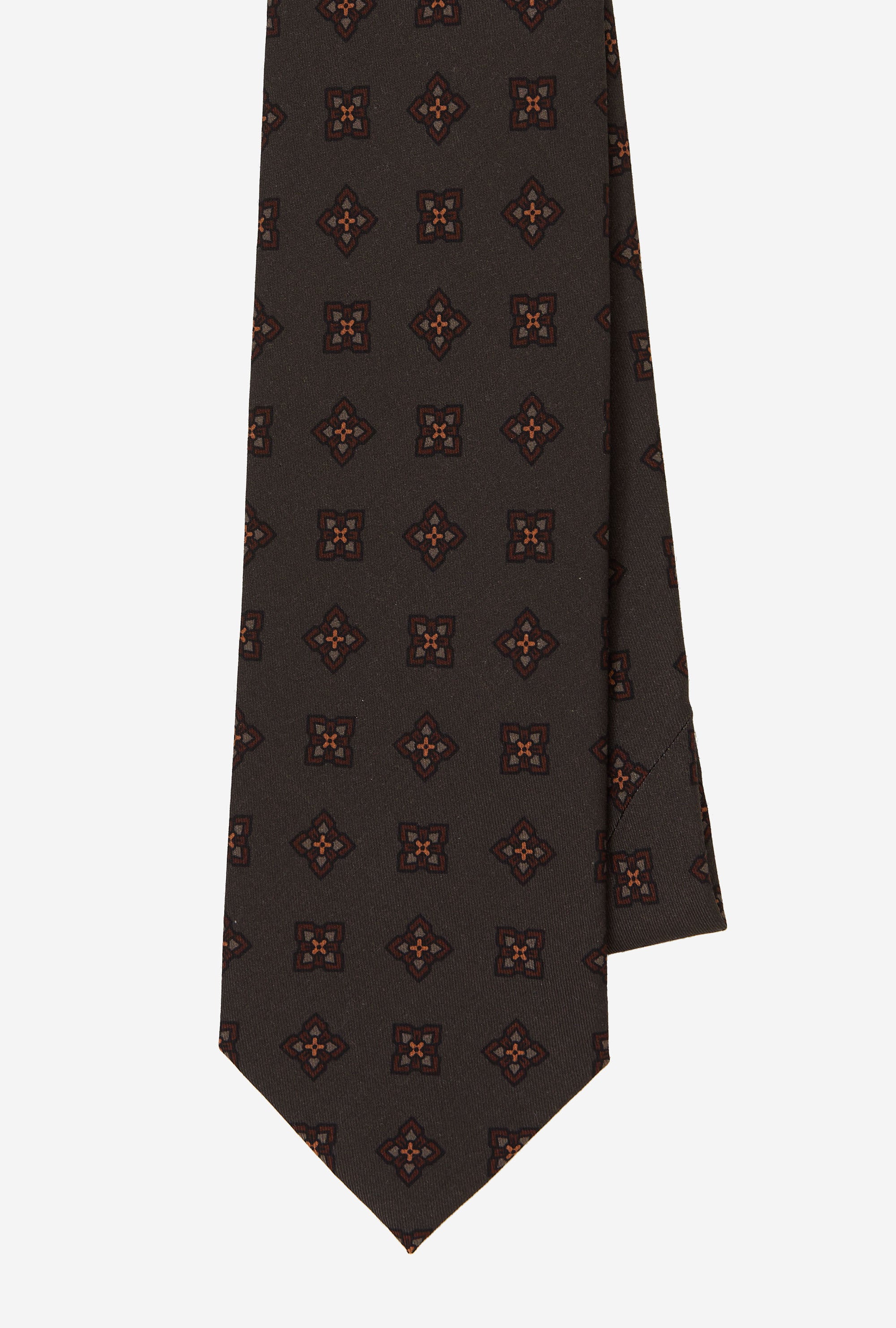Silk Tie Geometric Olive Ochre Green