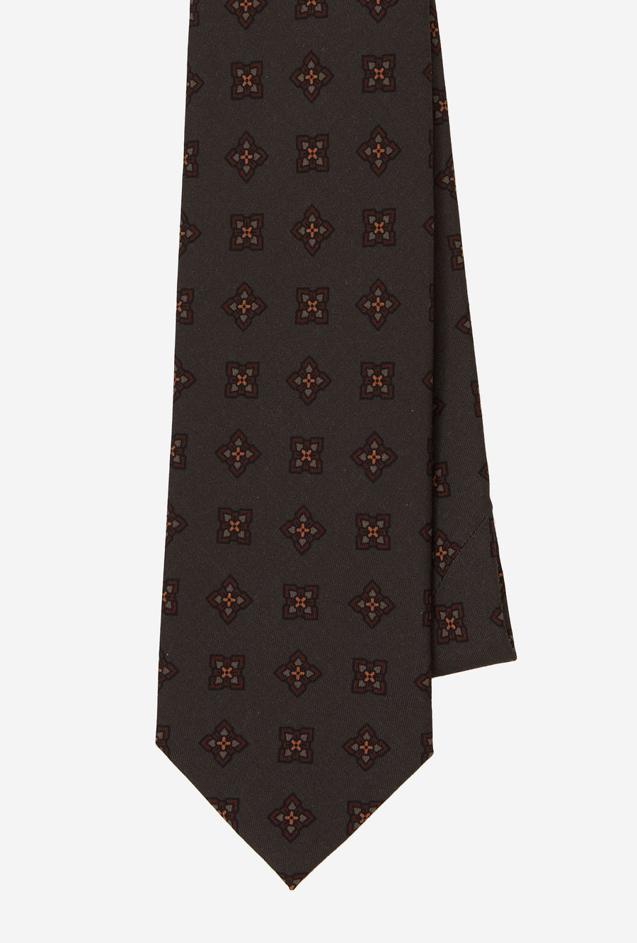 Silk Tie Geometric Olive Ochre Green