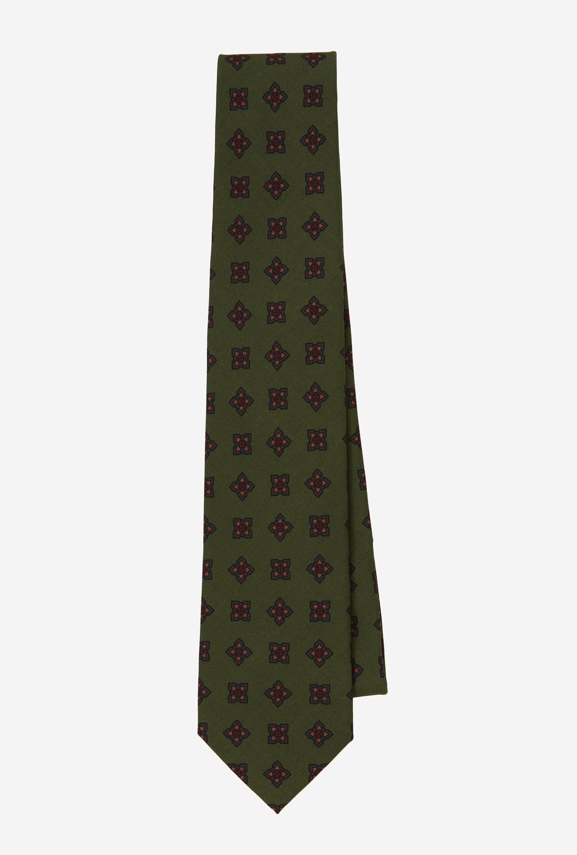 Tie Silk Geometric Moss Ochre Red
