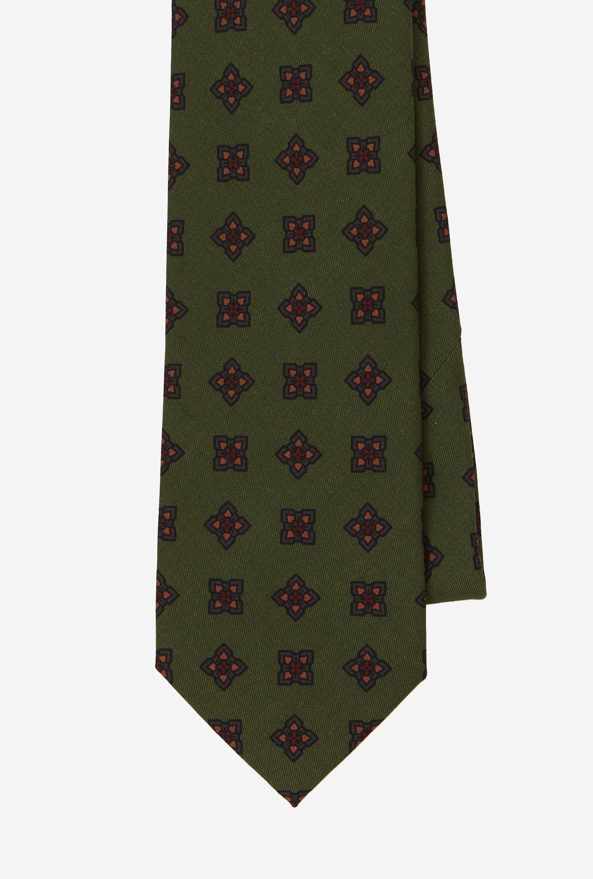 Tie Silk Geometric Moss Ochre Red