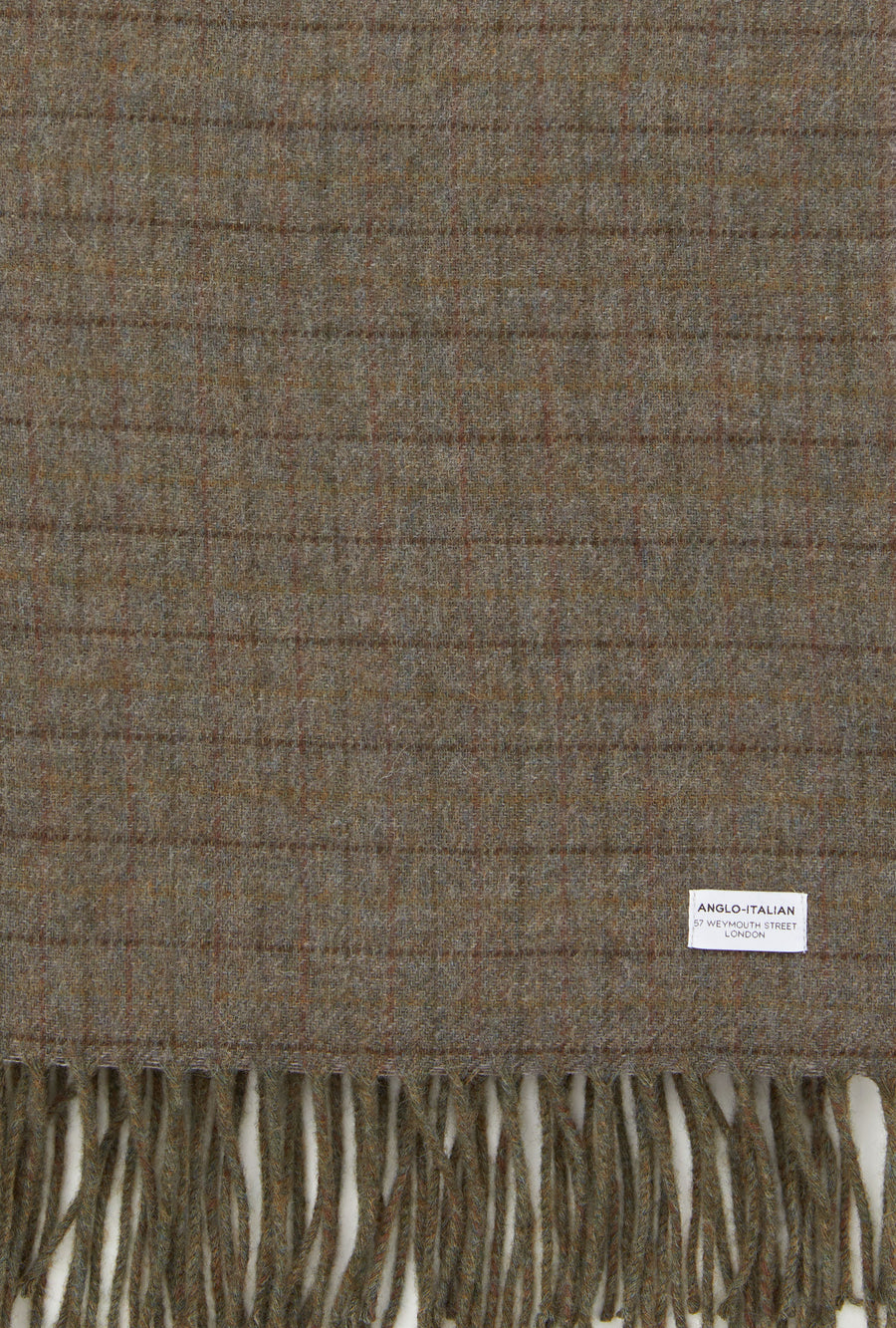 Wool Scarf Moss Green Brown Overcheck
