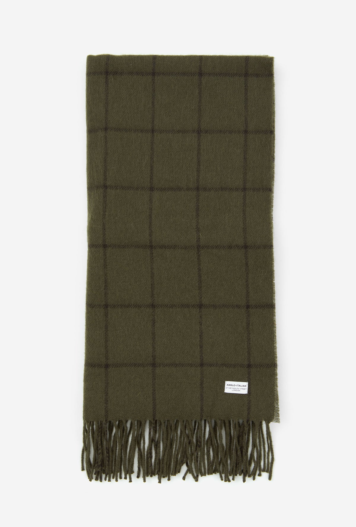 Wool Scarf Sage Green Brown Overcheck