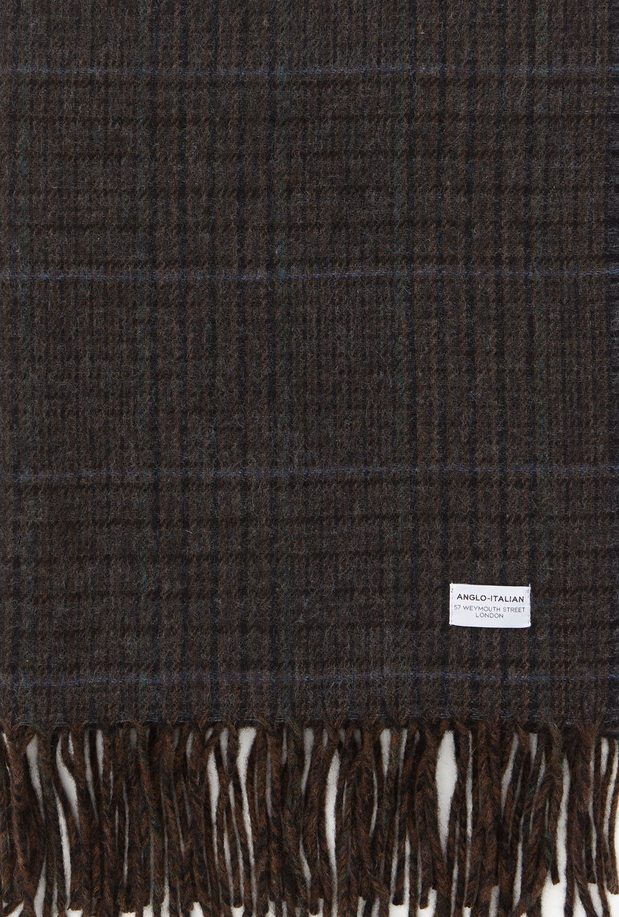 Wool Scarf Brown Glen Plaid Green Sky Overcheck
