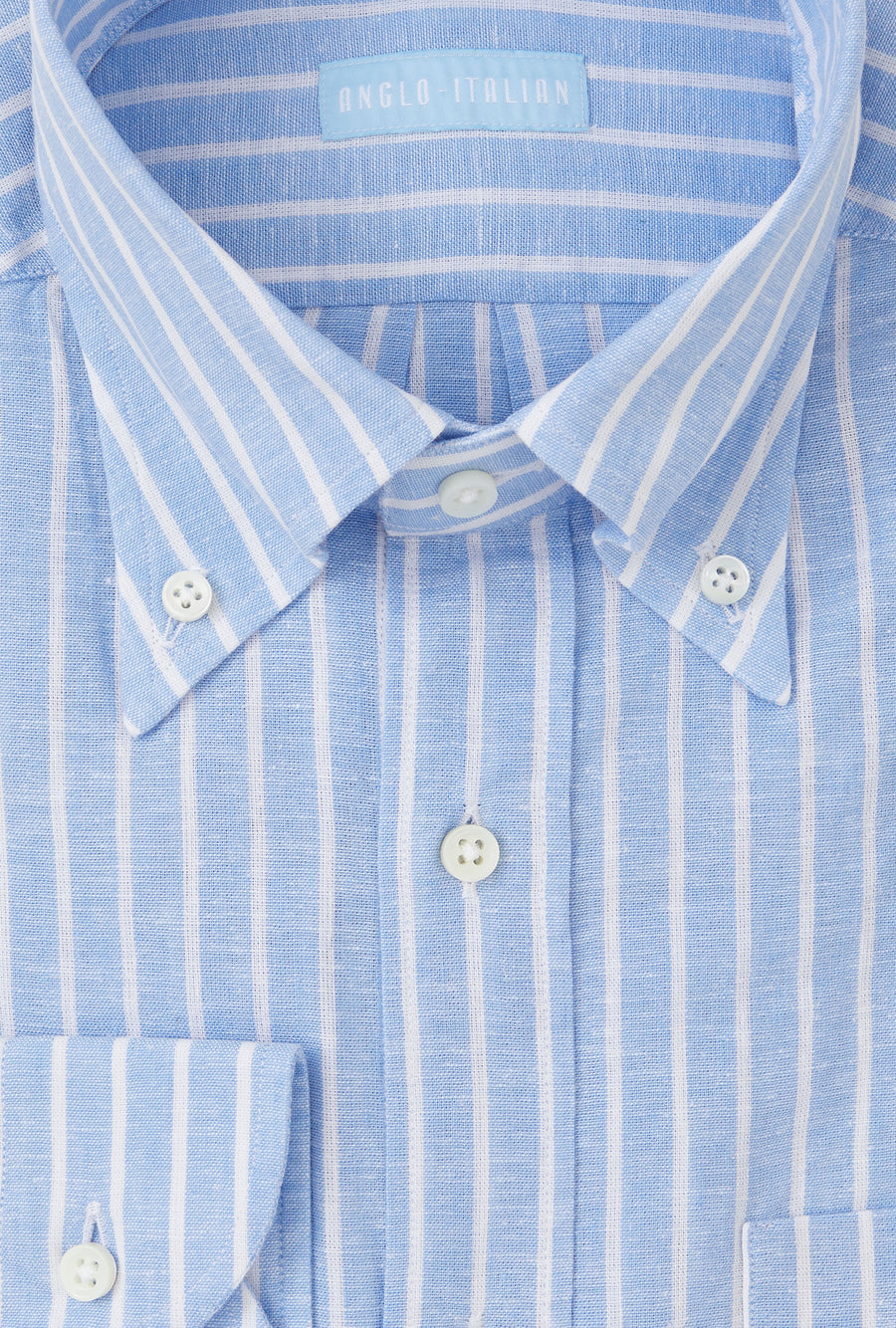 Button Down Sport Shirt Cotton-Linen Blue Reverse Stripe