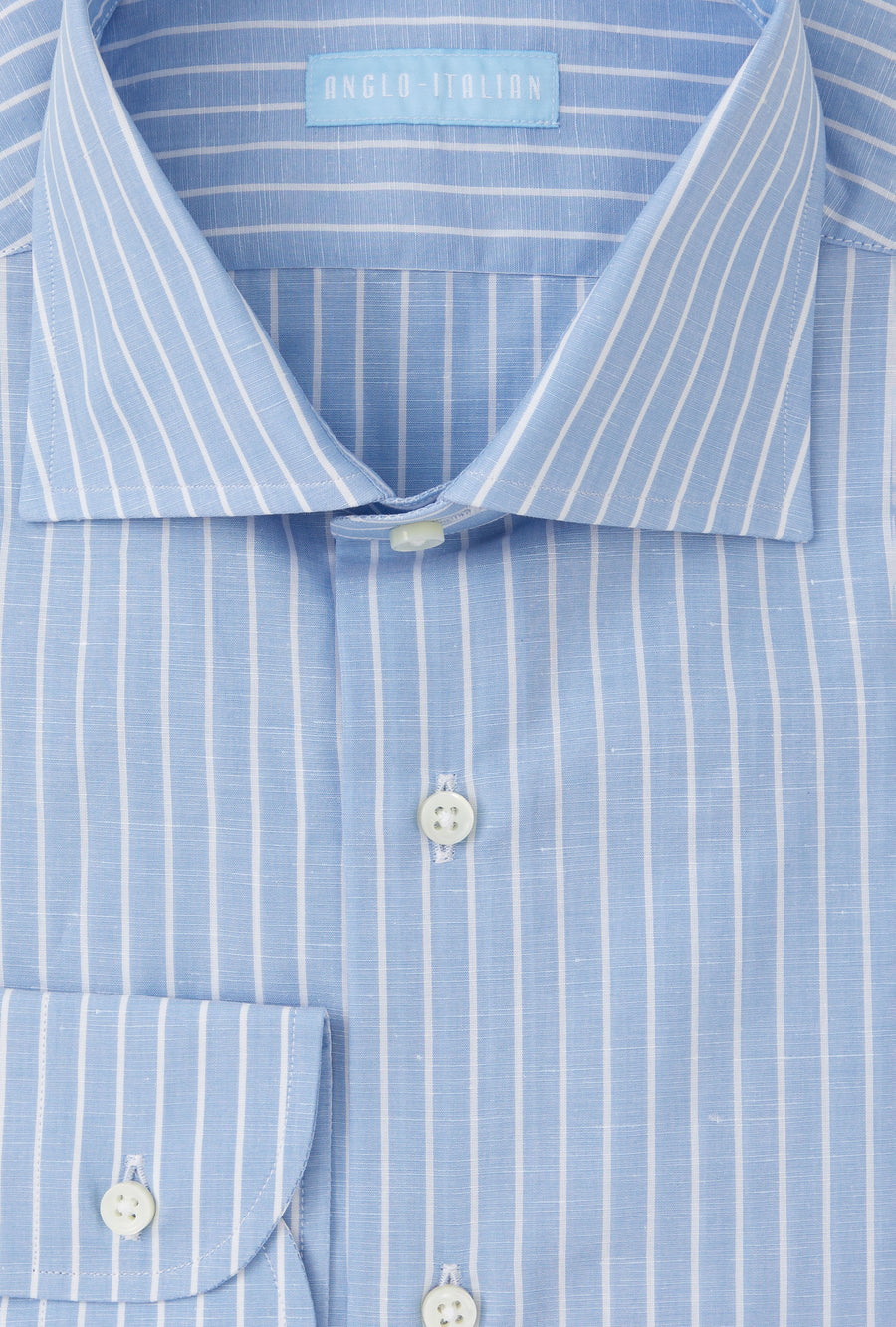 Spread Collar Shirt Zephyr Cotton-Linen Blue Reverse Stripe
