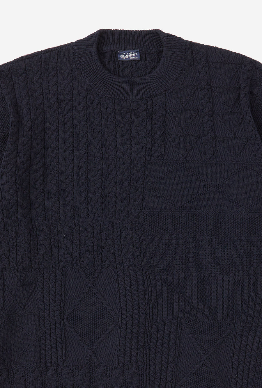 Crewneck Cotton Navy Patchwork