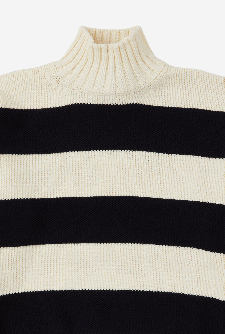 Mockneck Cotton Ecru Navy Stripe