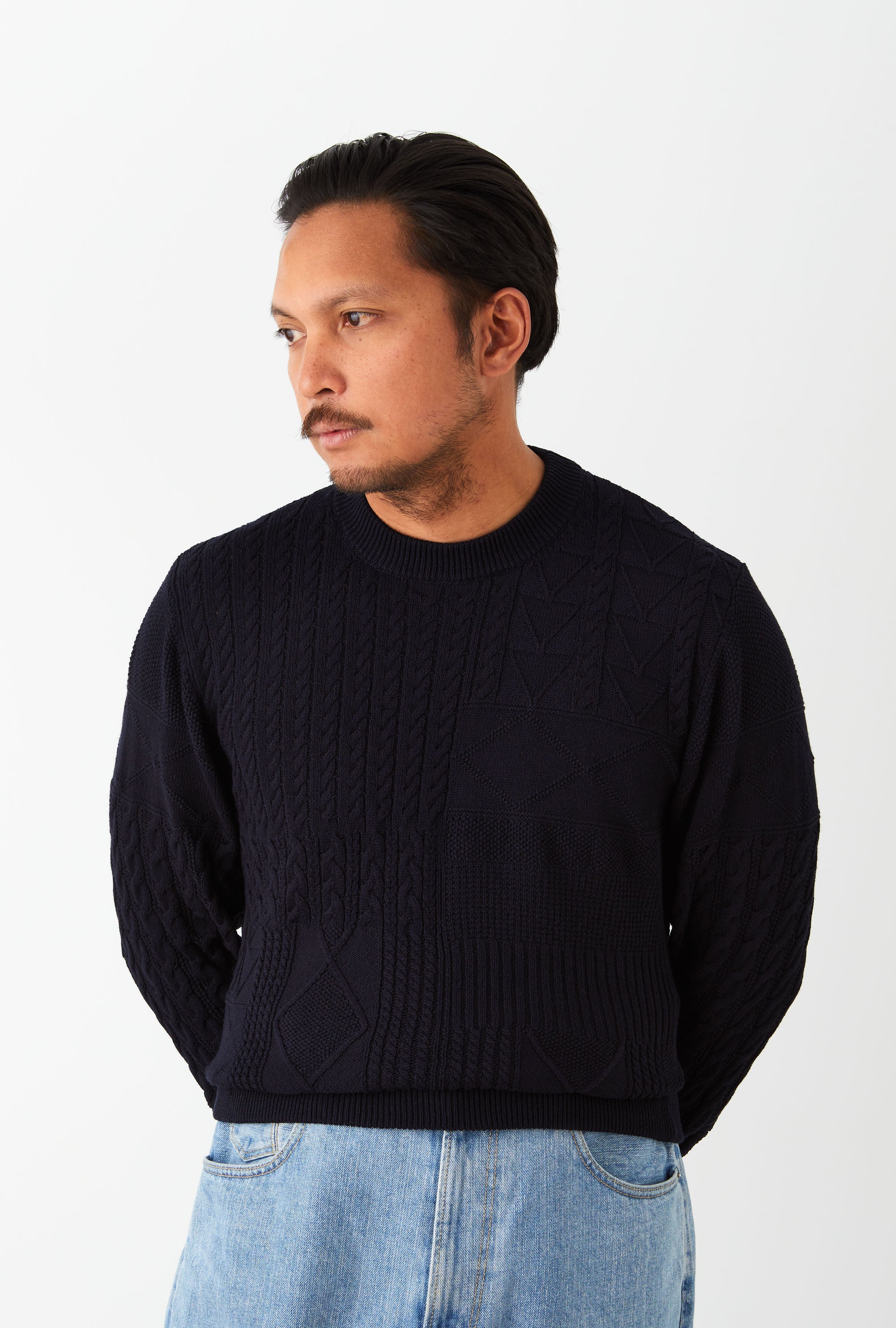 Crewneck Cotton Navy Patchwork