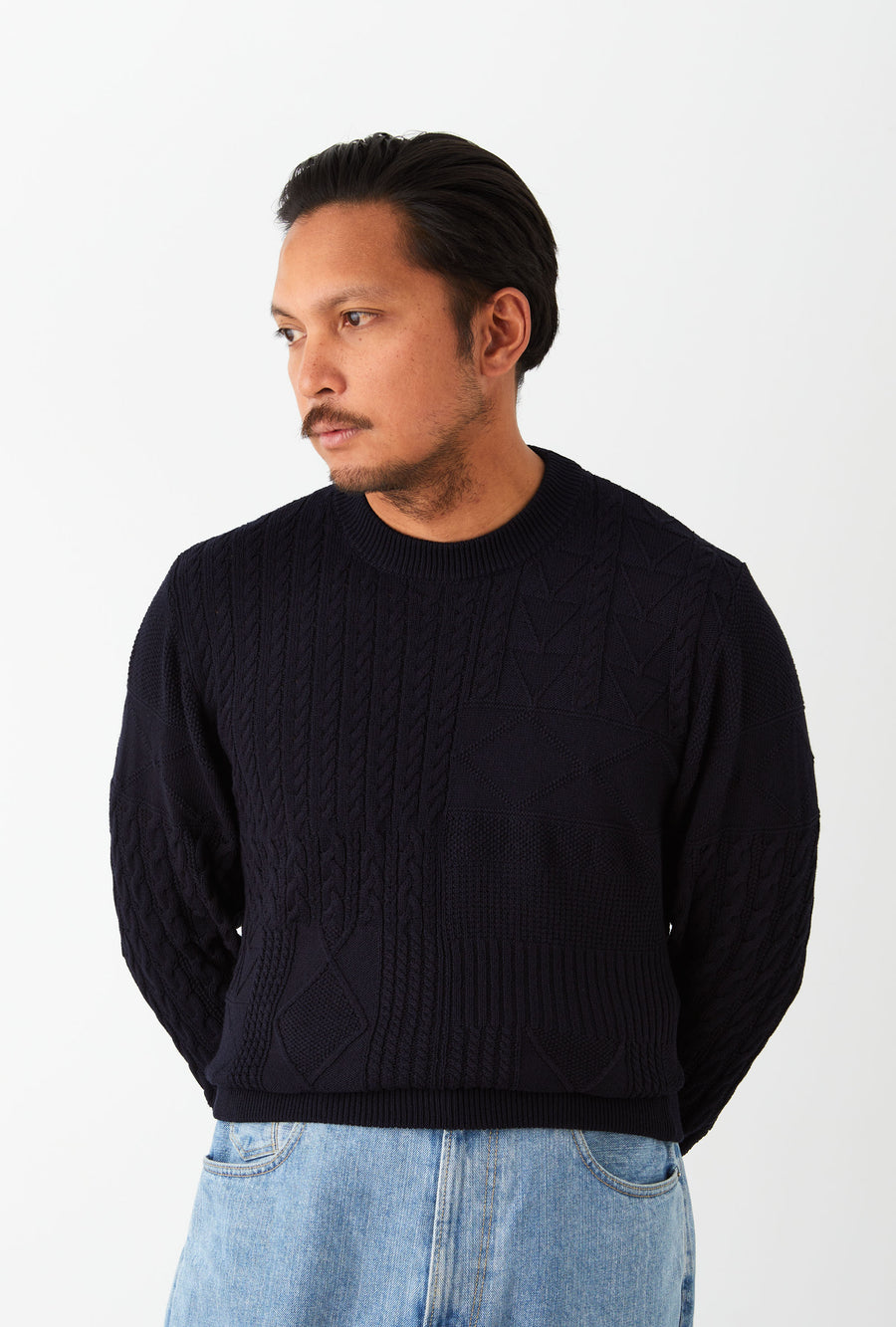 Crewneck Cotton Navy Patchwork