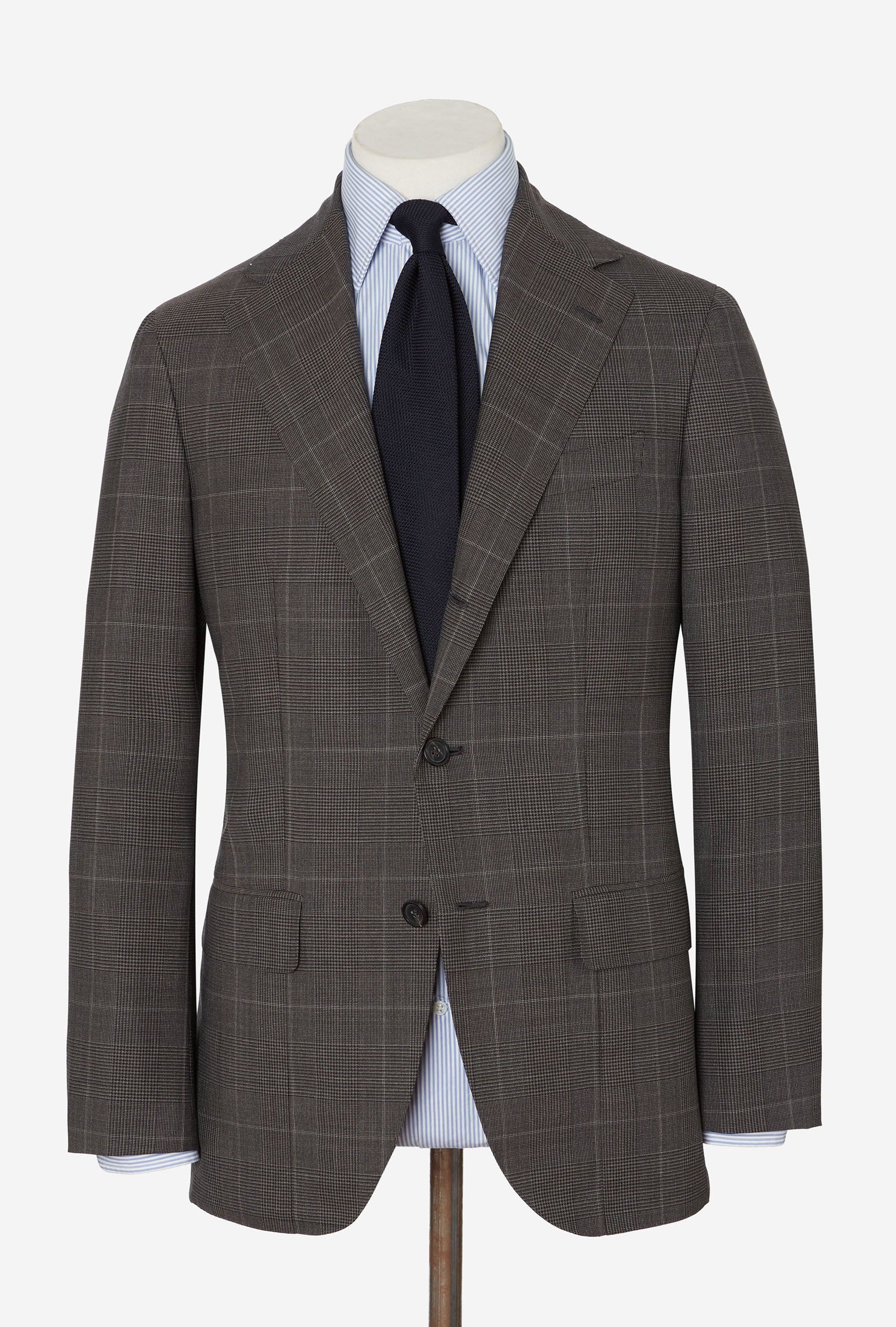 Suit Single Breasted Dark Taupe Glen Plaid Stone Overcheck