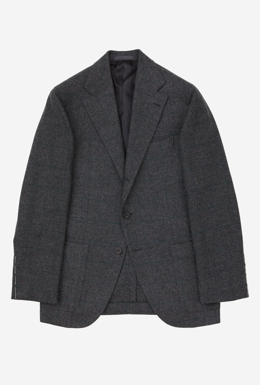 Sport Jacket Wool Grey Melange Emerald Windowpane