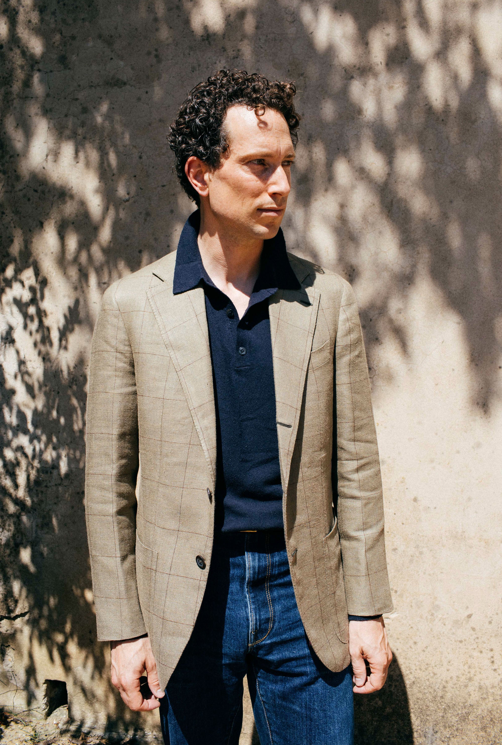 Sport Jacket Silk-Linen Sage Twill Brown Overcheck