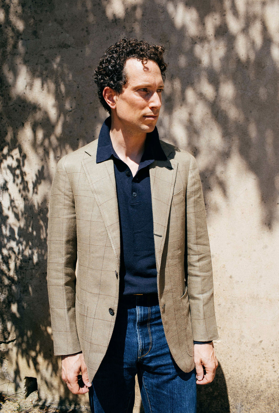 Sport Jacket Silk-Linen Sage Twill Brown Overcheck