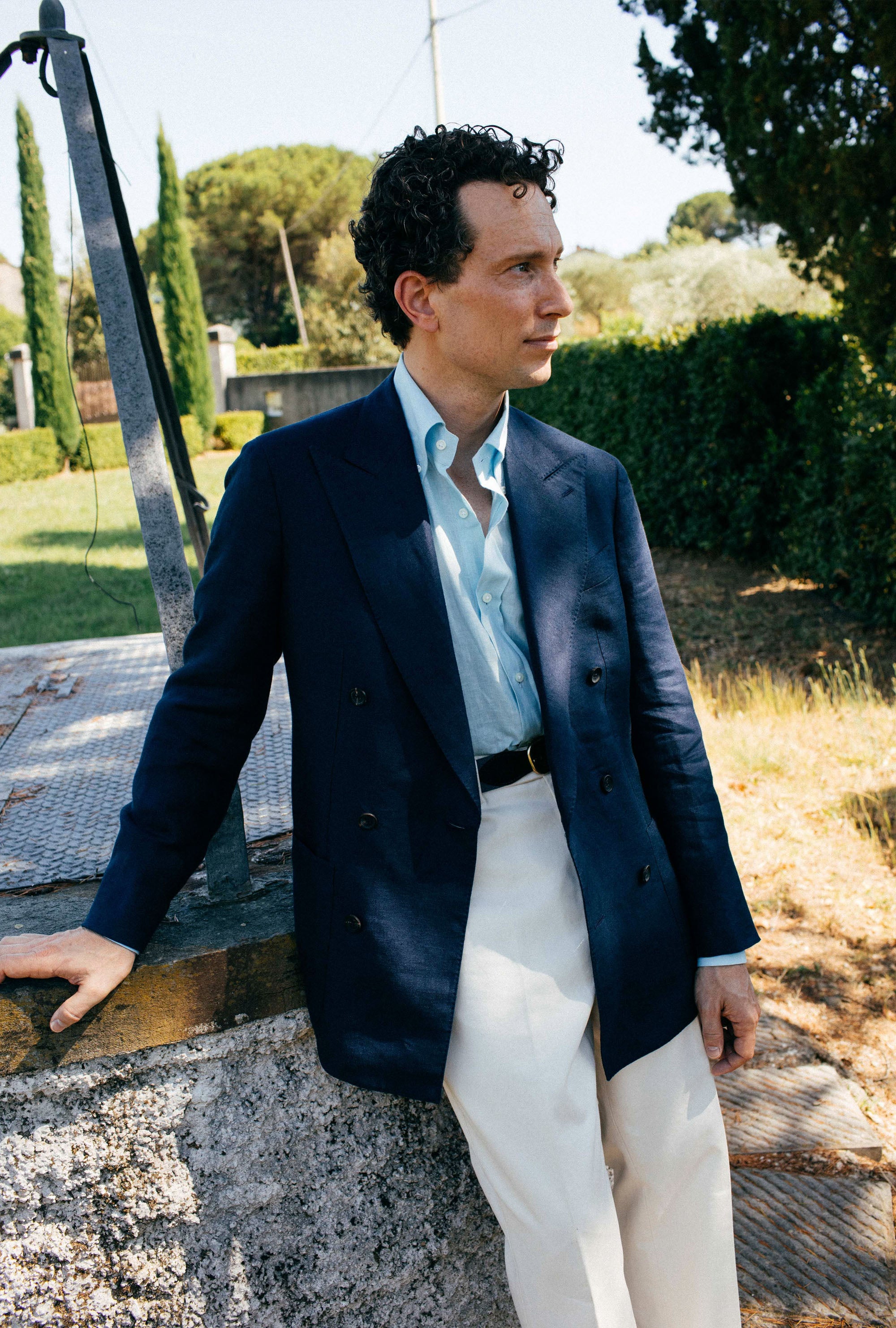 Sport Jacket Double Breasted Hemp-Linen Twill Navy