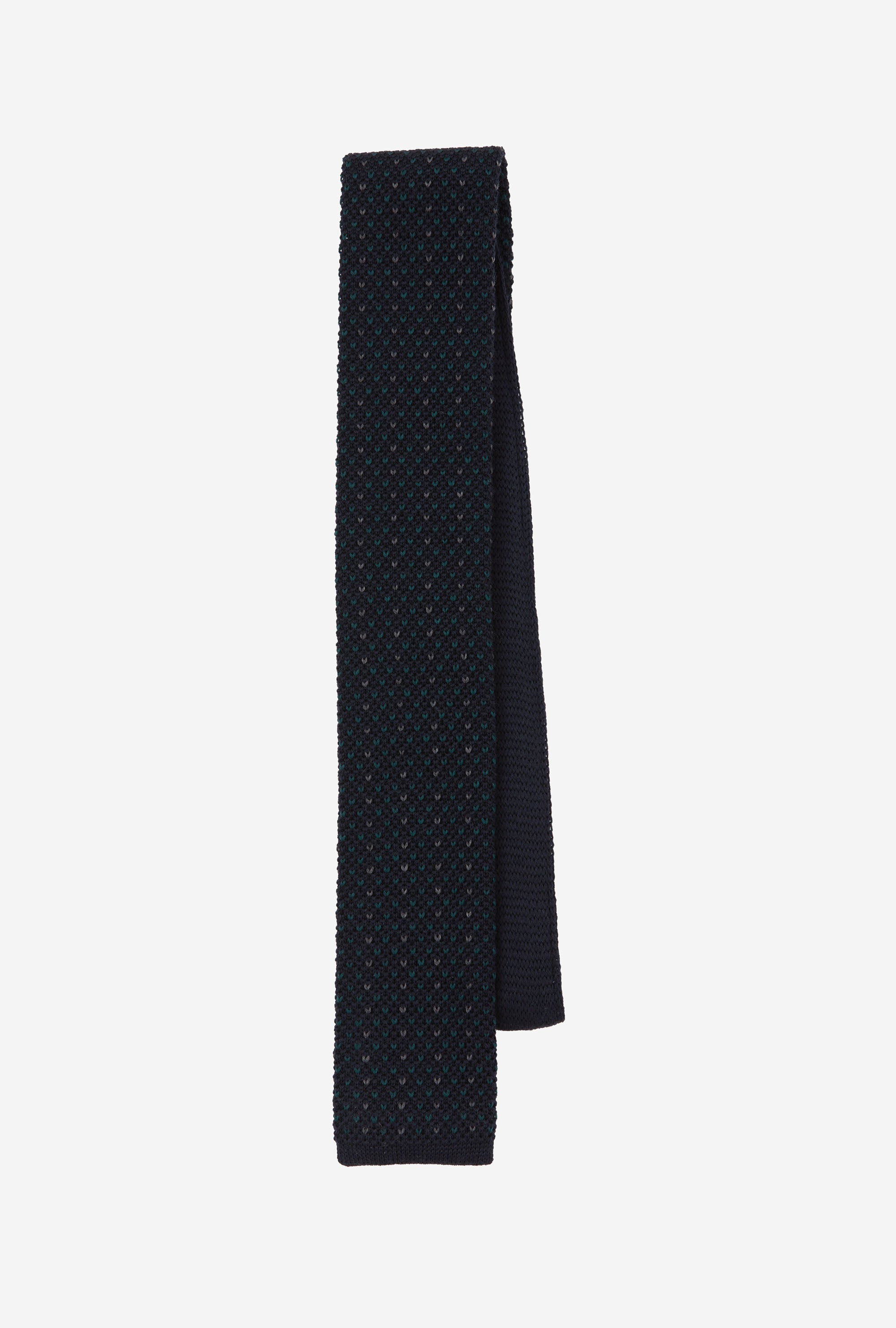 Knit Tie Wool Navy Grey Emerald Fleck