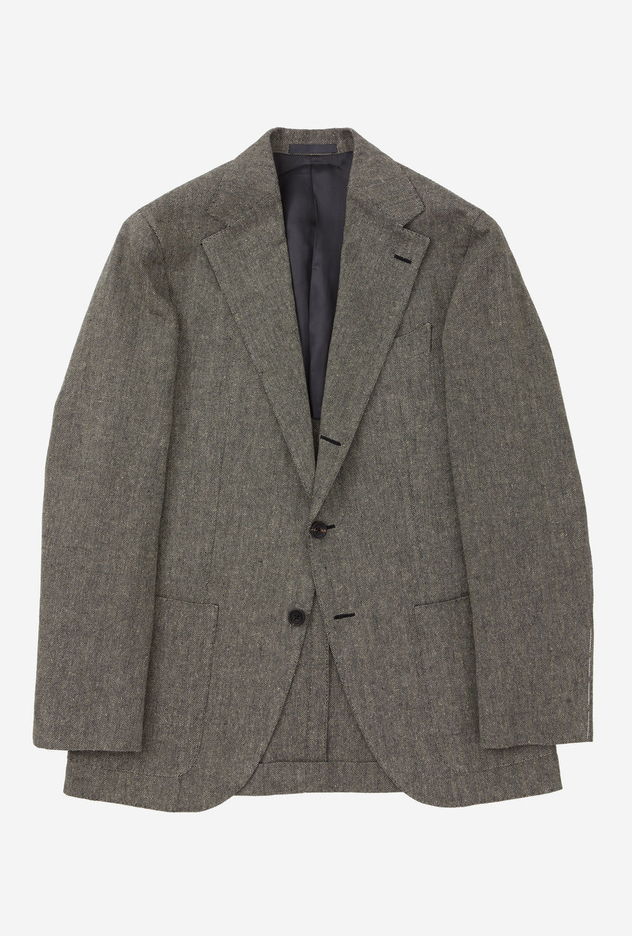 Sport Jacket Linen Cotton Silk Ecru Black Herringbone