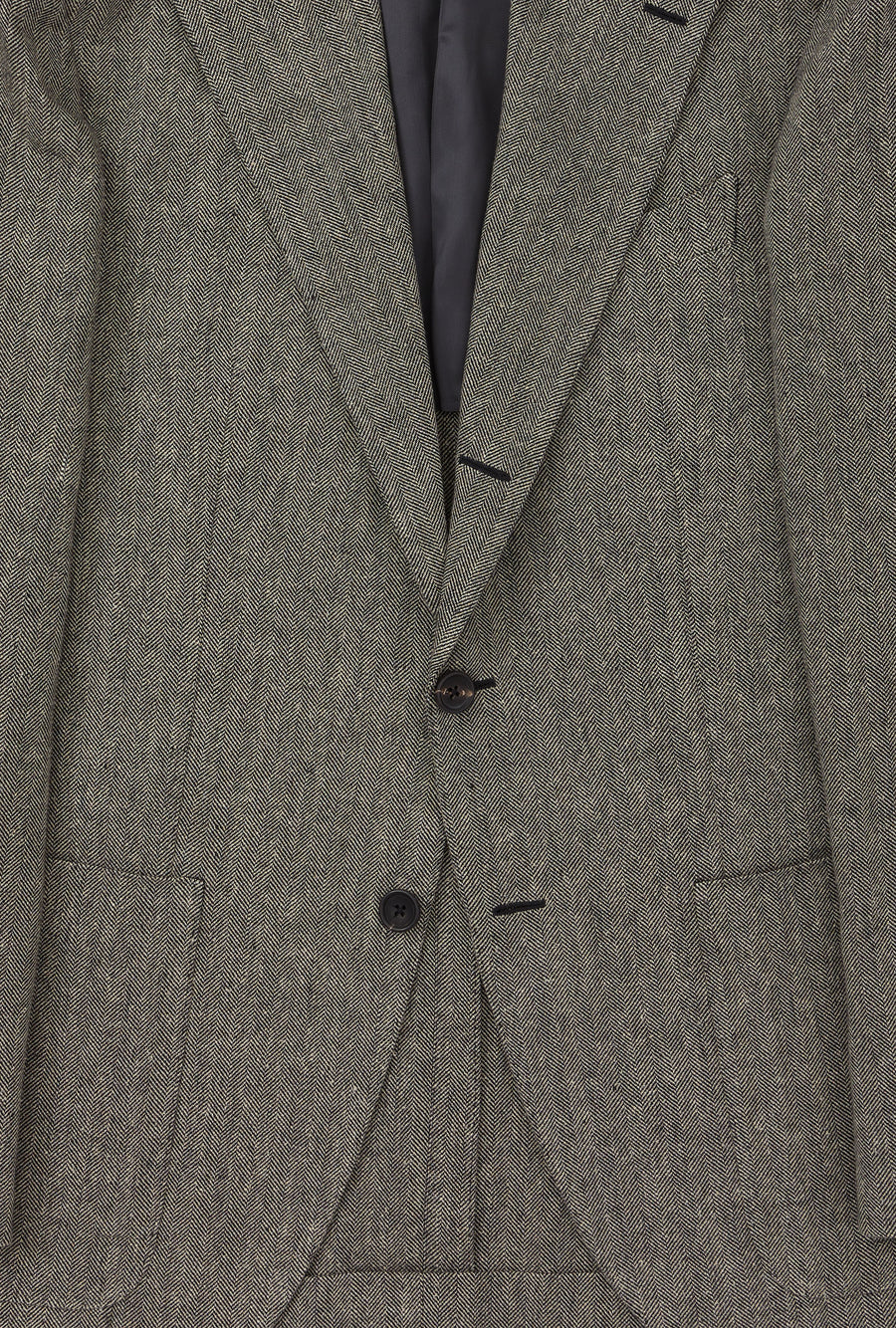 Sport Jacket Linen Cotton Silk Ecru Black Herringbone