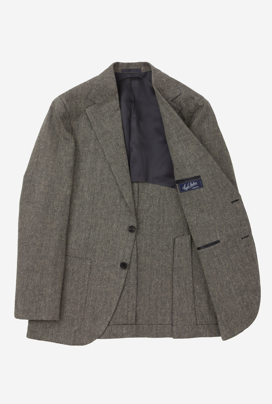 Sport Jacket Linen Cotton Silk Ecru Black Herringbone