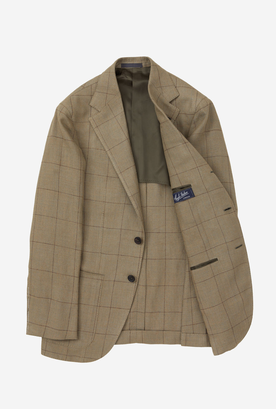 Sport Jacket Silk-Linen Sage Twill Brown Overcheck
