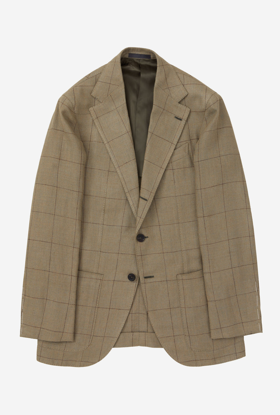 Sport Jacket Silk-Linen Sage Twill Brown Overcheck
