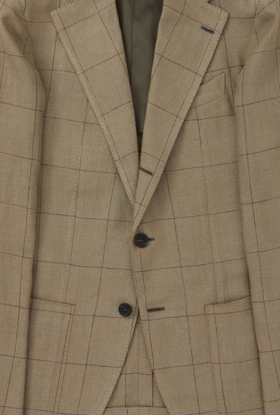 Sport Jacket Silk-Linen Sage Twill Brown Overcheck