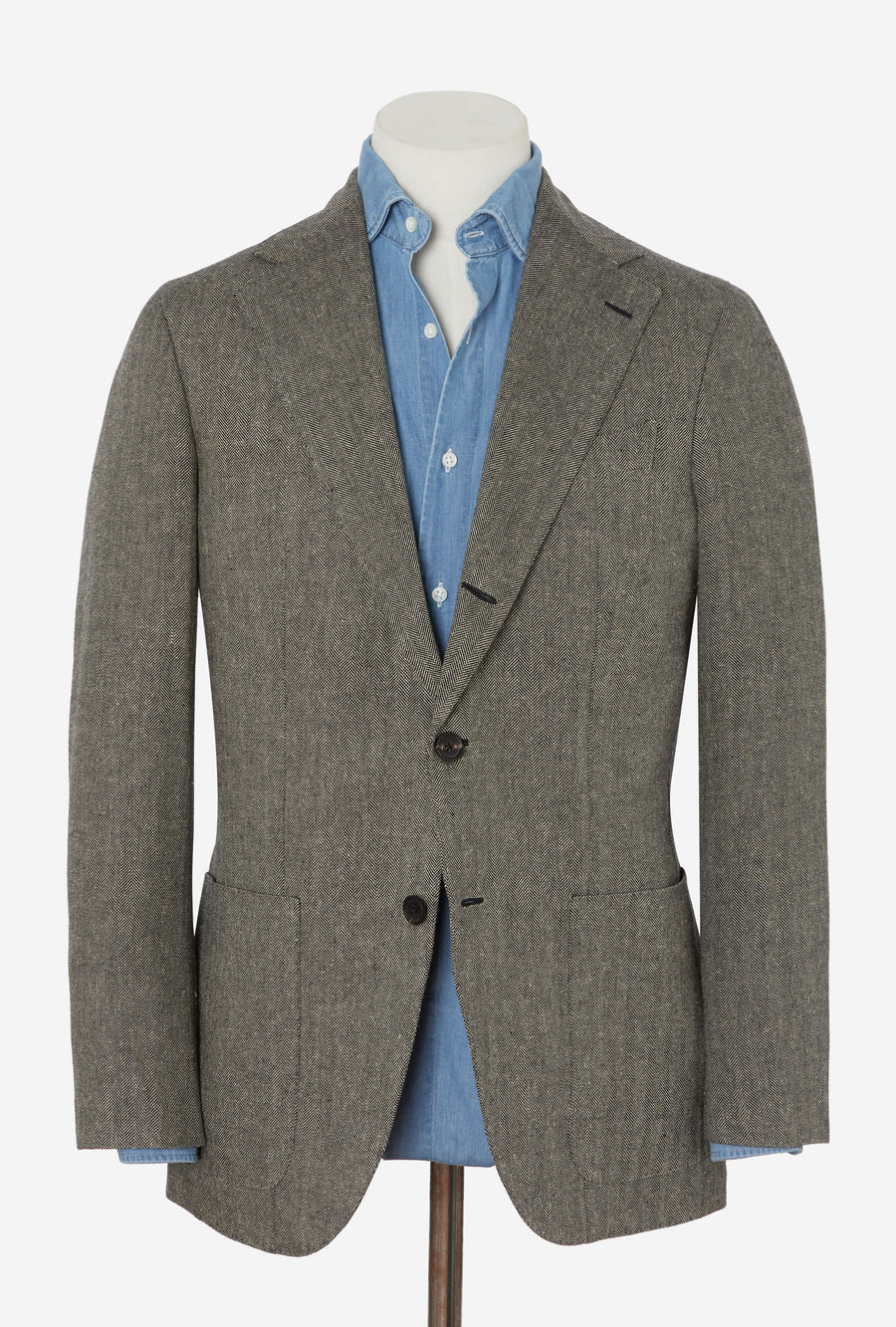 Sport Jacket Linen Cotton Silk Ecru Black Herringbone