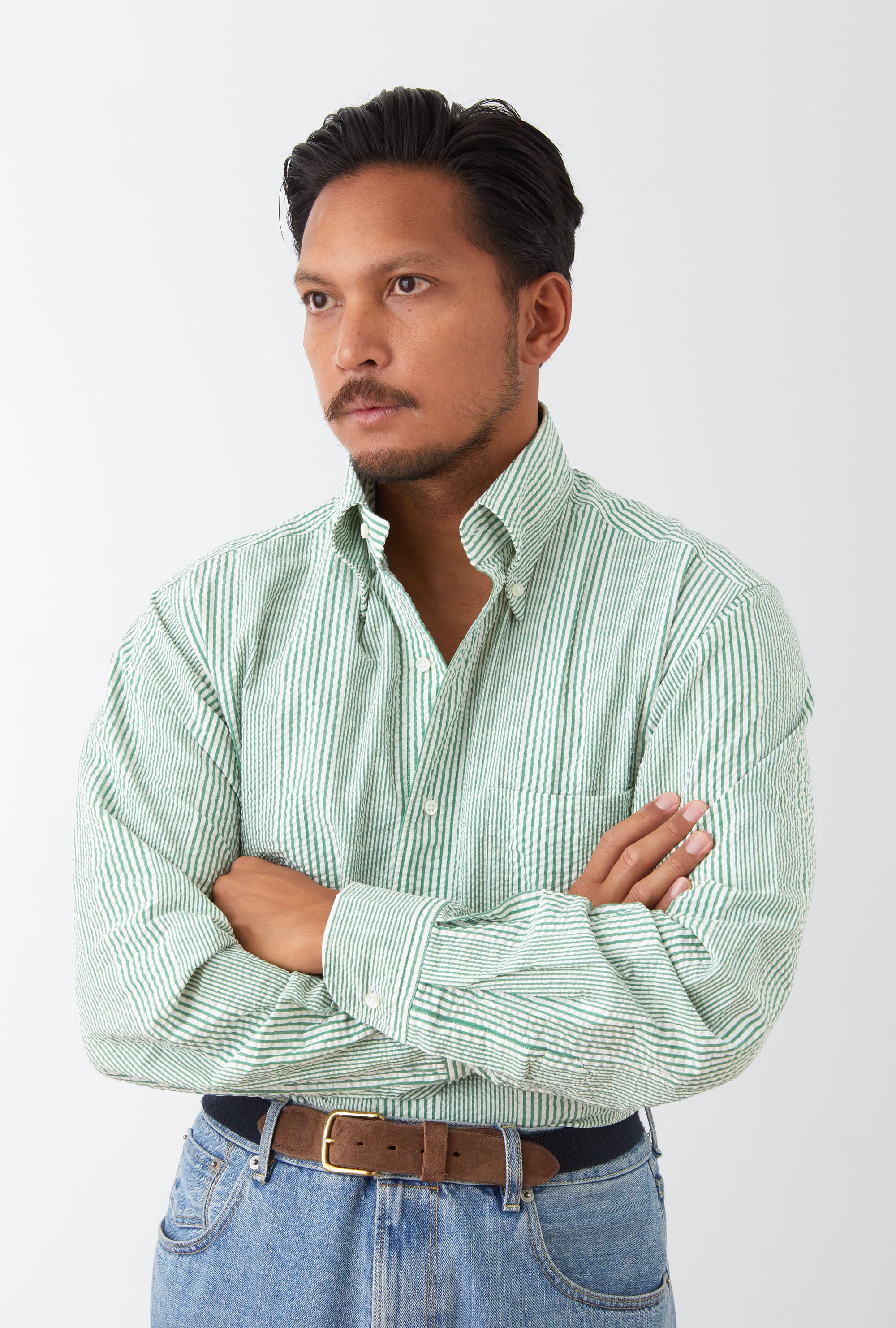 Grande Shirt Seersucker Emerald Stripe