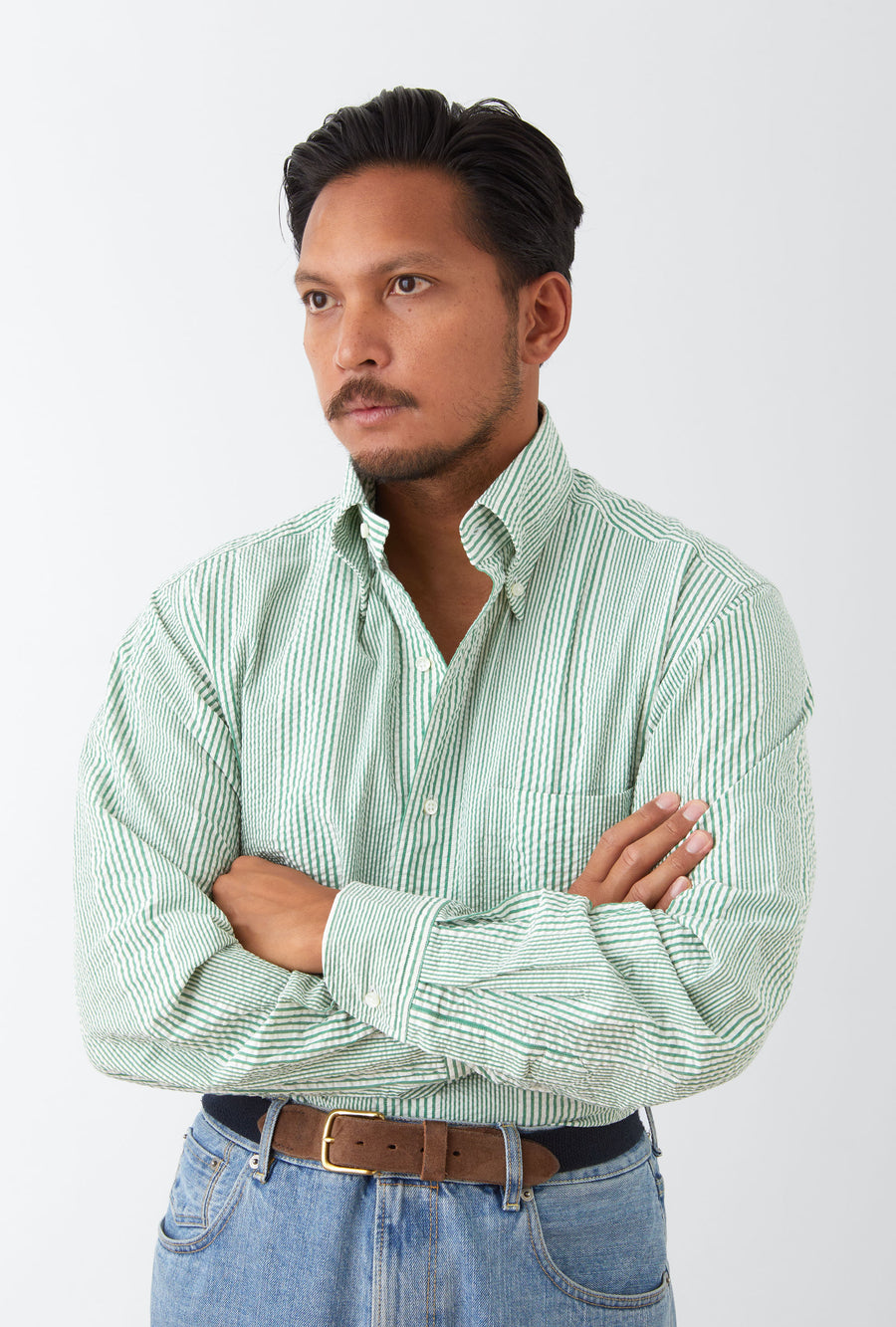 Grande Shirt Seersucker Emerald Stripe
