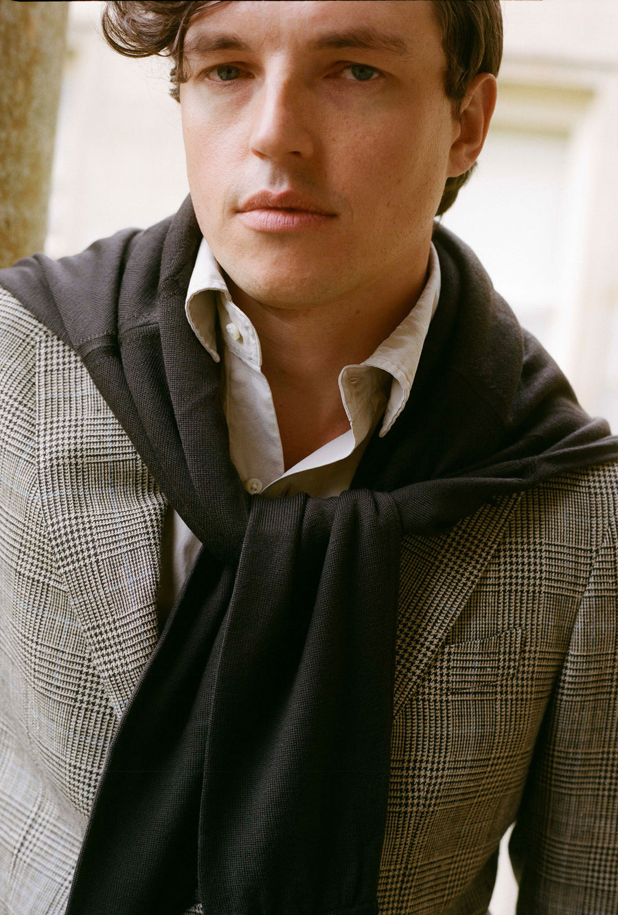 Sport Jacket Silk-Linen Stone Glen Plaid Sky Overcheck
