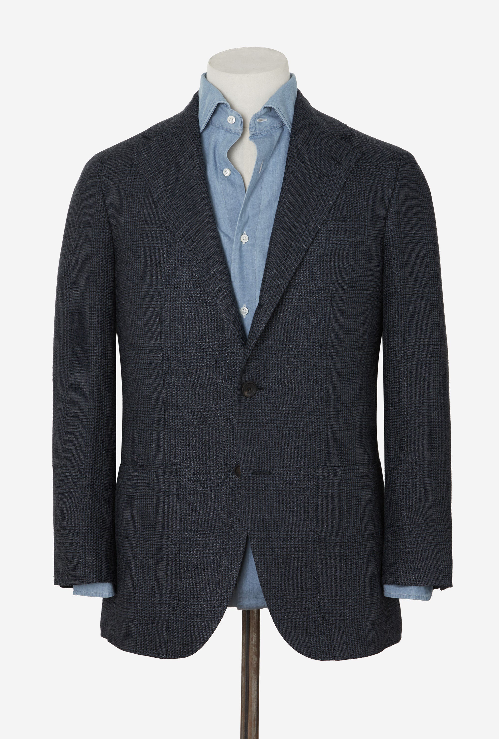 Sport Jacket Silk Linen Navy Glen Plaid