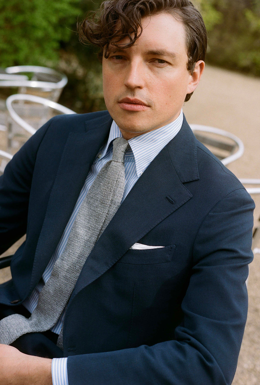 Suit Single Breasted Wool Cotton Navy