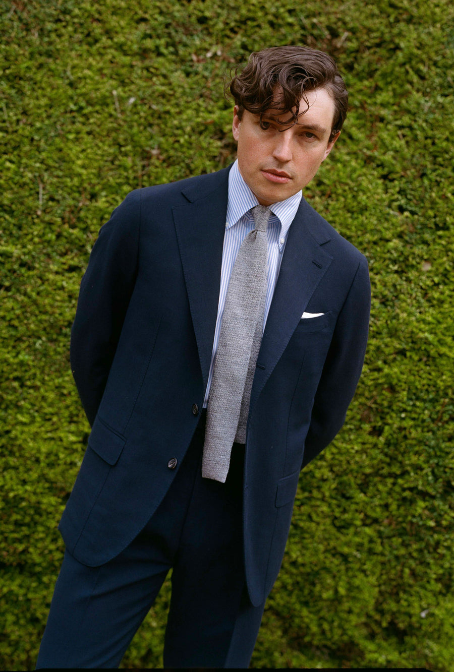 Suit Single Breasted Wool Cotton Navy