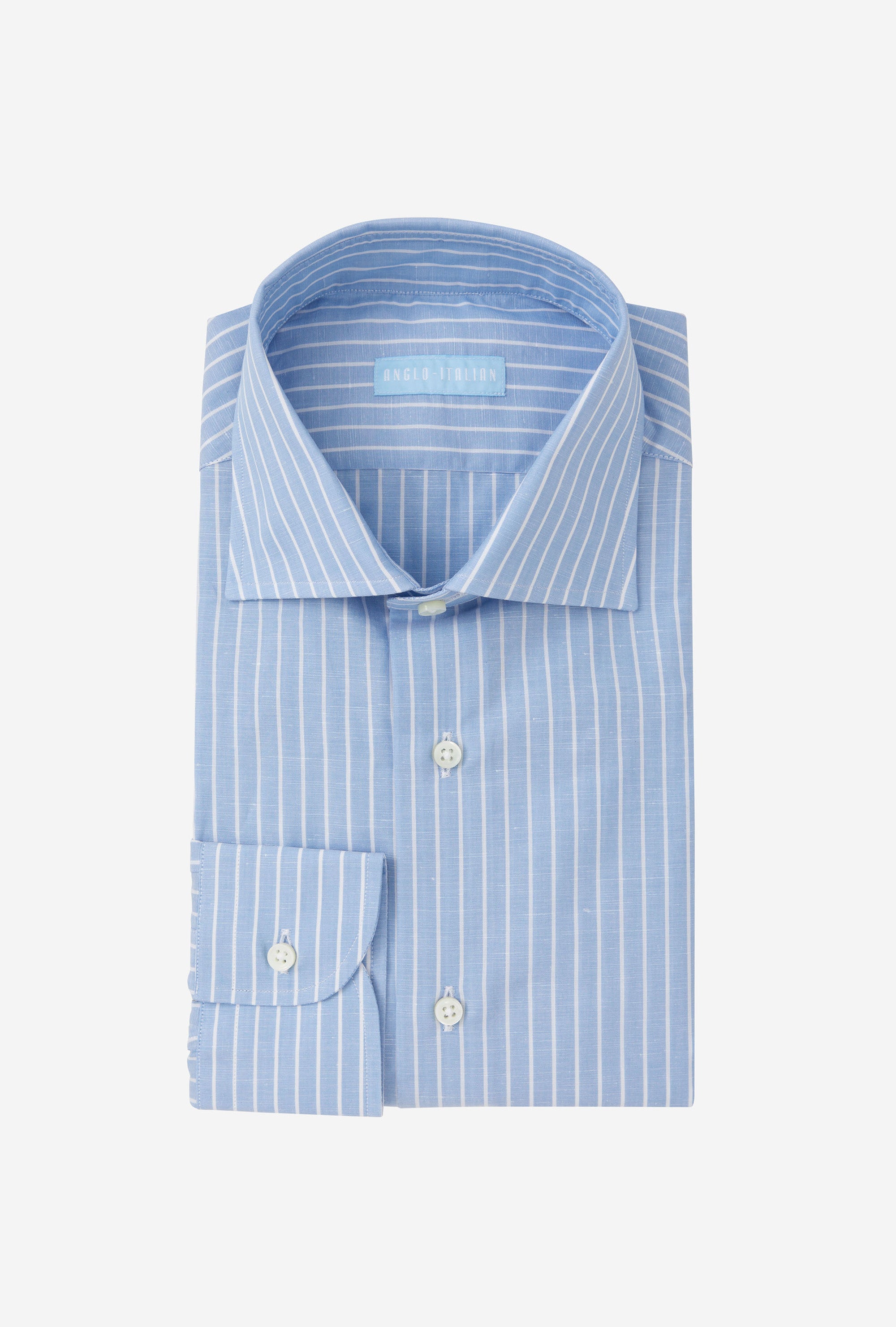 Spread Collar Shirt Zephyr Cotton-Linen Blue Reverse Stripe