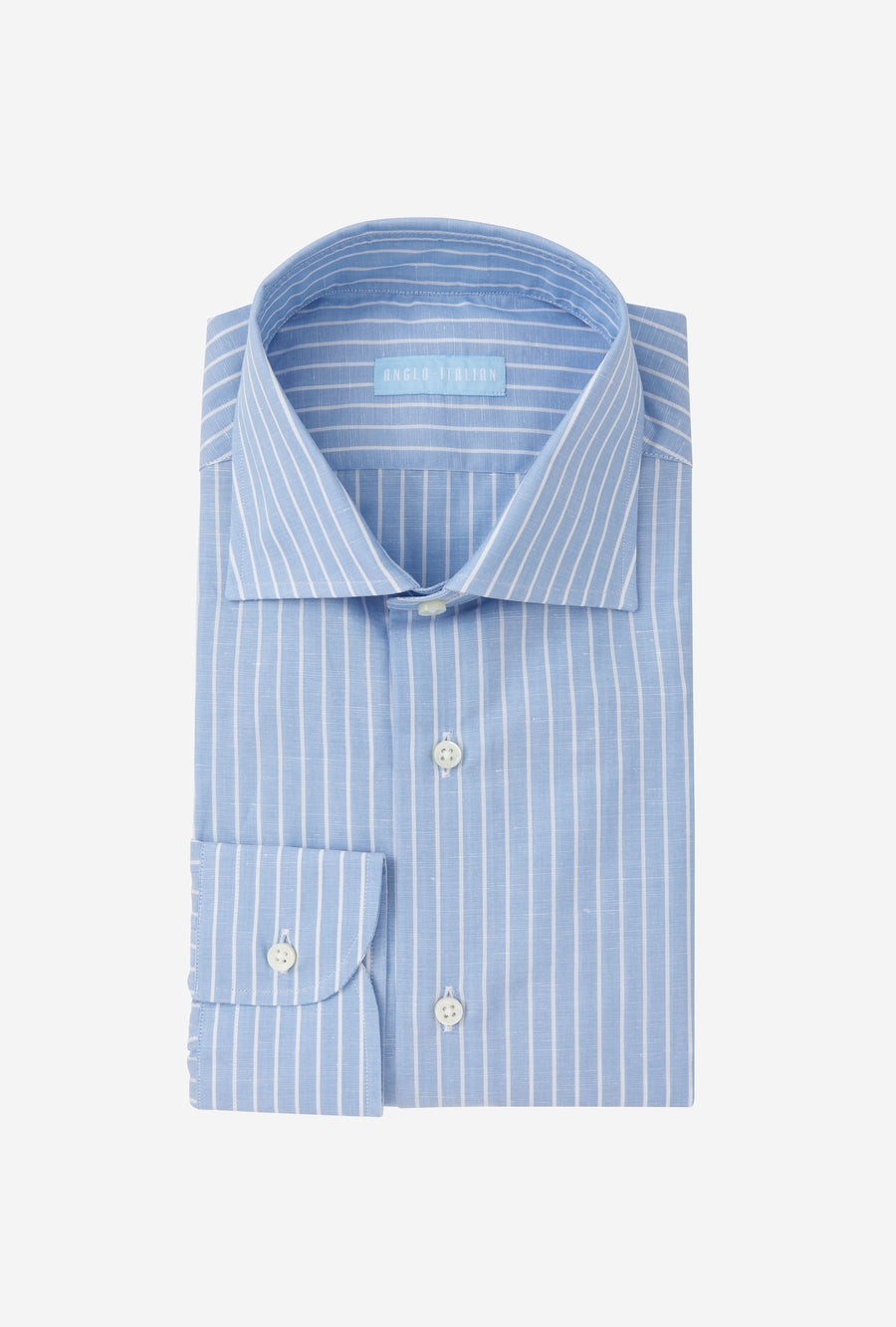 Spread Collar Shirt Zephyr Cotton-Linen Blue Reverse Stripe