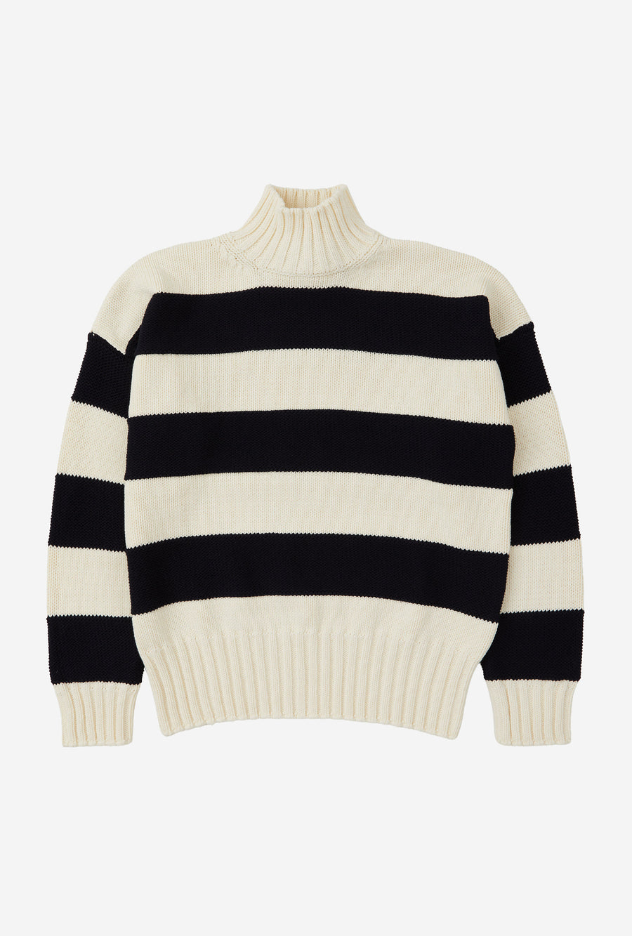 Mockneck Cotton Ecru Navy Stripe